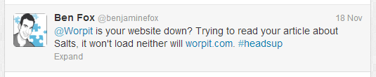 Tweet: Worpit Website Down